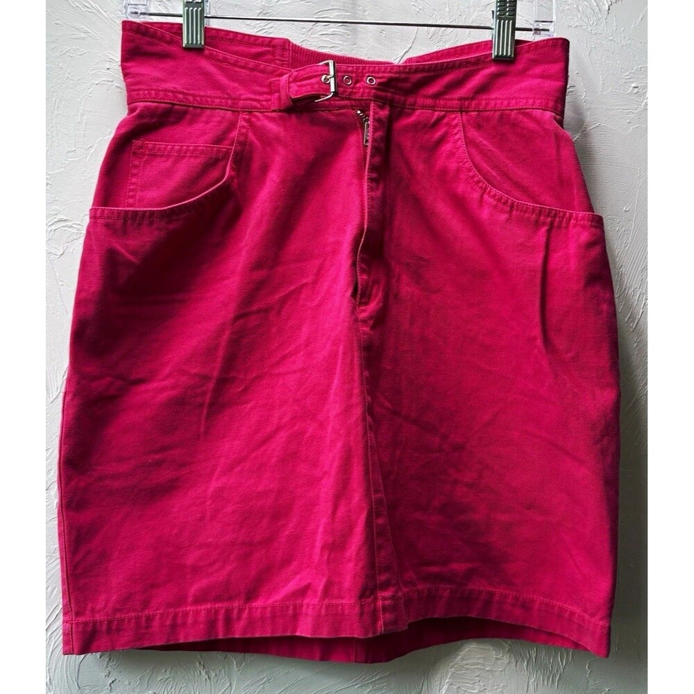 Esprit Women's Pink Solid Denim Cotton Straight Pencil Knee Skirt Pockets 9/10